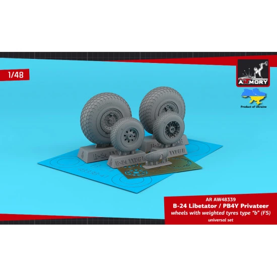 Armory AW48339 1/48 B-24 Liberator PB4Y Privateer wheels w weighted tyres type 