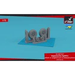 Armory AW72427 1/72 Supermarine Spitfire wheels w/ weighted tyres of diamond pattern & 5-spoke hubs