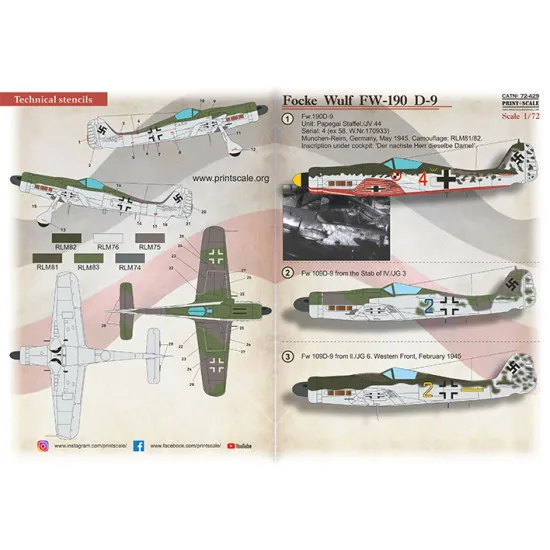Print Scale 72-429 1/72 Decal for FW-190 D-9 Part 1 Military aircraft