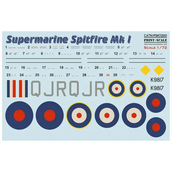 Print Scale PSM72001 1/72 Mask for Supermarin Spitfire Mk.1 Military aircraft