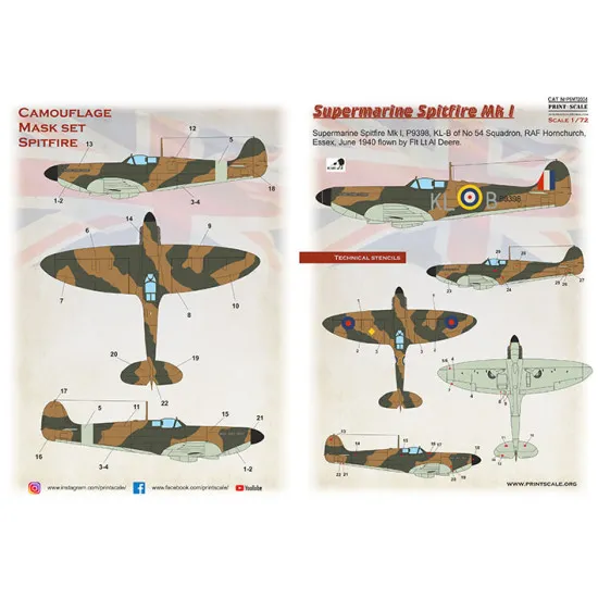 Print Scale PSM72004 1/72 Mask for Supermarin Spitfire Mk.1 Military aircraft