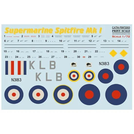 Print Scale PSM72003 1/72 Mask for Supermarin Spitfire Mk.1 Military aircraft