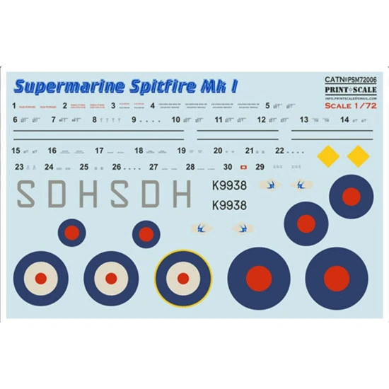 Print Scale PSM72006 1/72 Mask for Supermarin Spitfire Mk.1 Military aircraft