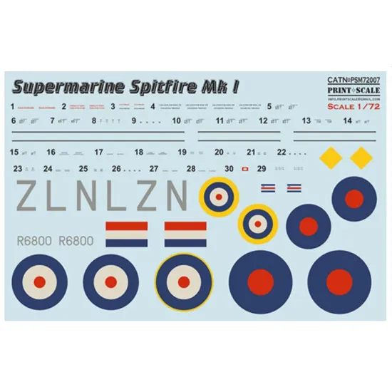 Print Scale PSM72007 1/72 Mask for Supermarin Spitfire Mk.1 Military aircraft