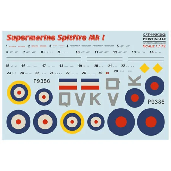 Print Scale PSM72008 1/72 Mask for Supermarin Spitfire Mk.1 Military aircraft
