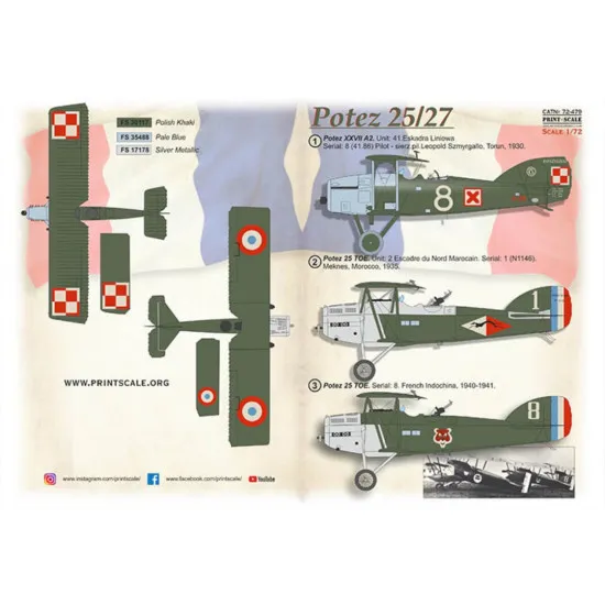 Print Scale 72-479 1/72 Potez 25/27 Decal for aircraft