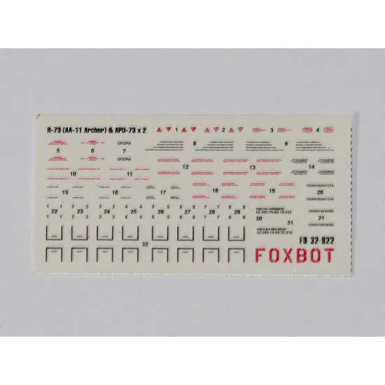 Foxbot 32-022 1/32 Stencils for Missile R-73 (AA-11 Archer) & APU-73 Decal kit