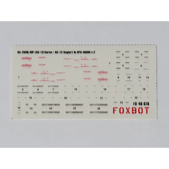 Foxbot 48-078 1/48 Kh-25ML/MP AS-10 Karen AS-12 Kegler & APU-68UM Stencils