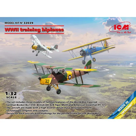 ICM 32039 1/32 WWII biplanes Bucker Bu 131D, DH.82A Tiger Moth, Stearman PT-17