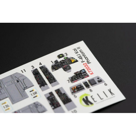 Kelik K72032 1/72 F-4EJ Kai Phantom II interior 3D decals for Hasegawa kit