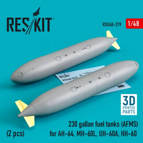 Reskit RSU48-0279 1/48 230 gallon fuel tanks (AFMS) for AH-64, MH-60L, UH-60A, HH-60 (2 pcs) (3D printing)
