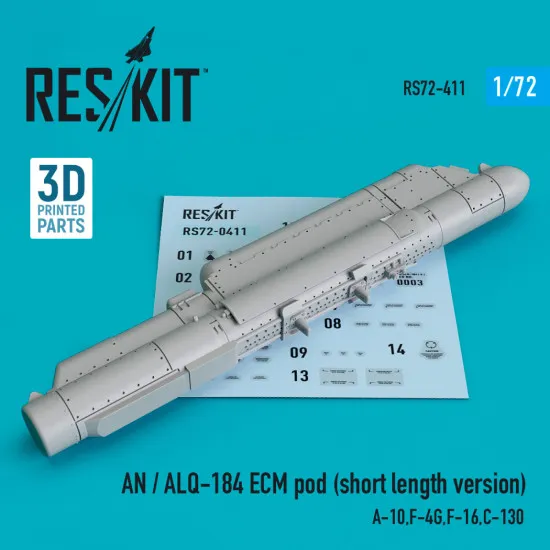 Reskit RS72-0411 1/72 AN / ALQ-184 ECM pod (short length version) A-10,F-4G,F-16