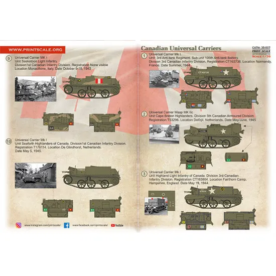 Print Scale 35-007 - 1/35 - Decal for Canadian Universal Carriers