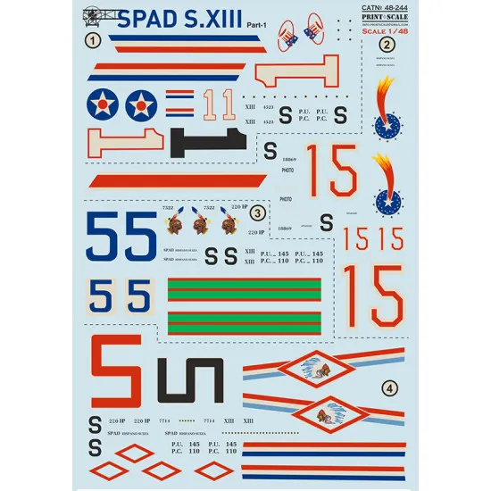 Print Scale 48-244 - 1/48 - SPAD Xlll Part 1. Decal for aircraft