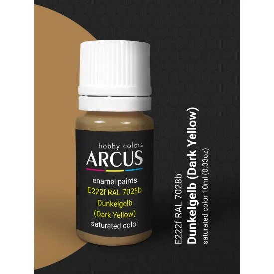 Arcus 222 Enamel paint. Wehrmacht. RAL 7028b Dunkelgelb (Dark Yellow) 10ml