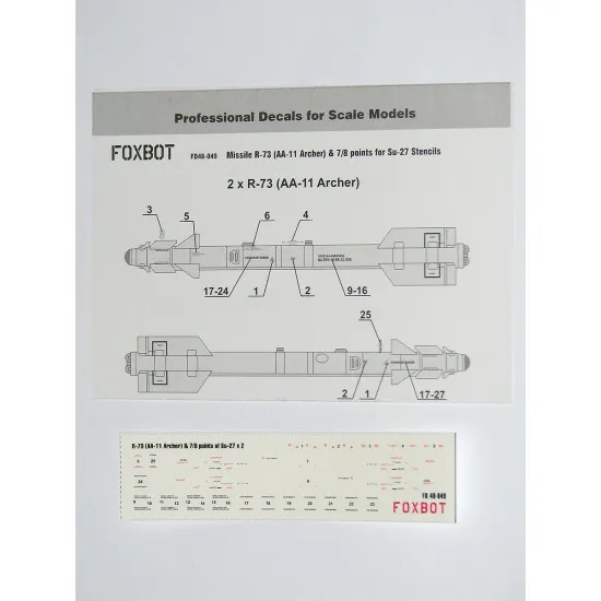 Foxbot 48-049 1/48 Stencils for Missile R-73 AA-11 Archer & 7/8 points for Su-27