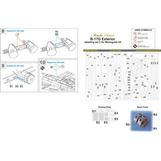 Metallic Details MDR48188 1/48 B-17G. Exterior 2 (Monogram) Upgrade set