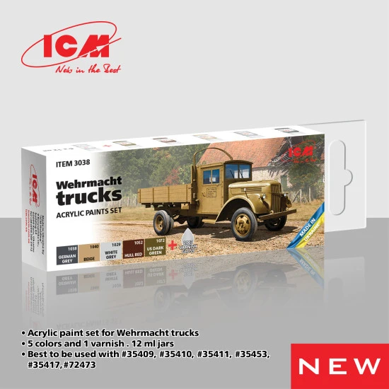 Icm 3038 Acrylic Paint Set For Wehrmacht Trucks