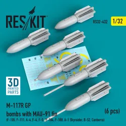 Reskit Rs32-0432 1/32 M 117r Gp Bombs With Mau-91 Fin 6 Pcs F105 F111 A4 F4 F5 F104 F100 A1 Skyraider B52 Canberra 3d Printing