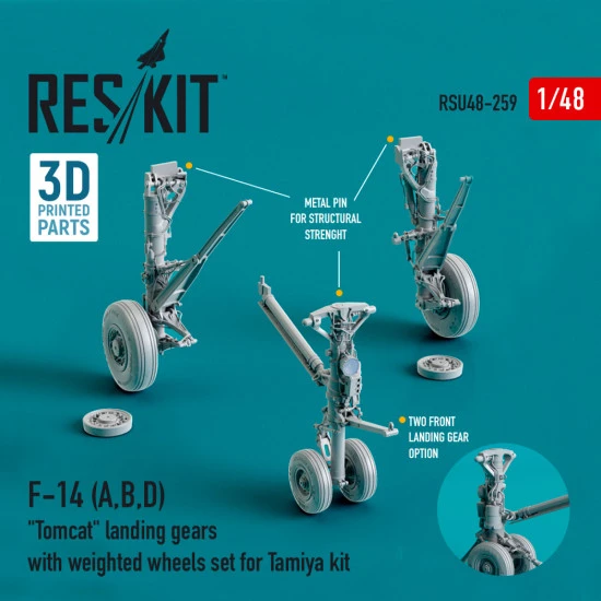 Reskit Rsu48-0259 1/48 F-14 A B D Tomcat Landing Gears With Weighted Wheels Set For Tamiya Kit Resin And 3d Printing