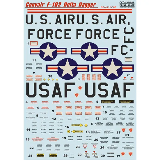 Print Scale 48-242 1/48 Decal For Convair F102 Delta Dagger Part 1