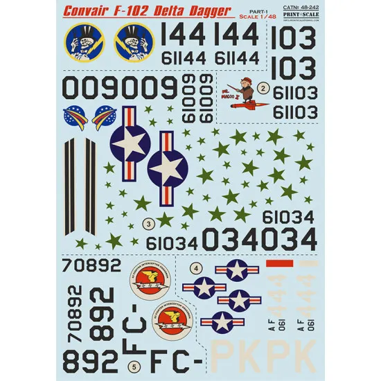 Print Scale 48-242 1/48 Decal For Convair F102 Delta Dagger Part 1