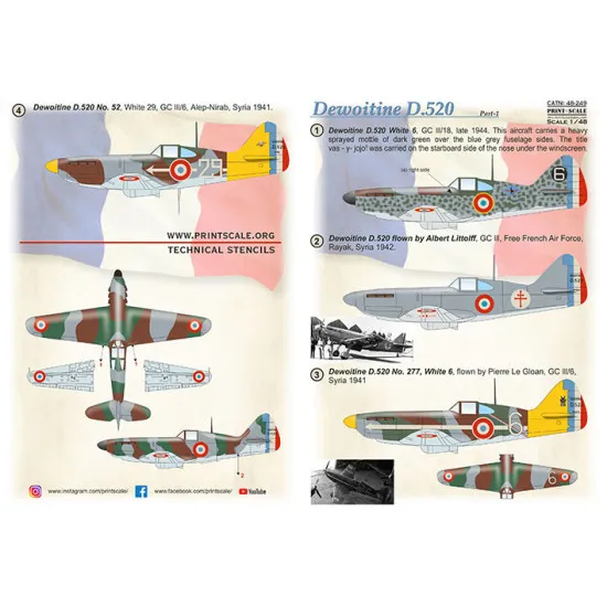 Print Scale 48-249 1/48 Decal For Dewoitine D 520 Part 1