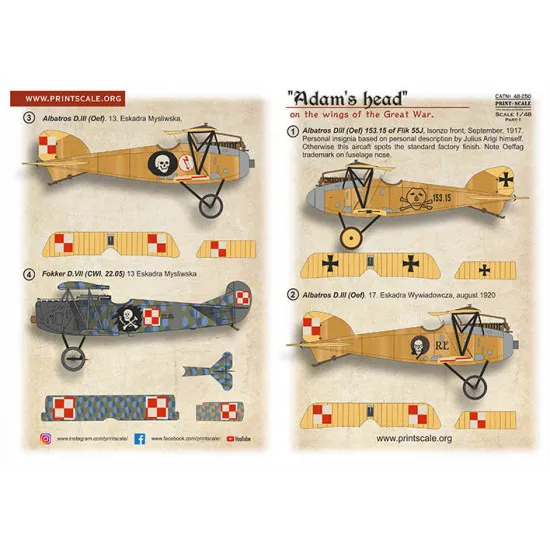 Print Scale 48-250 1/48 Decal For Adams Head On The Wings Of The Great War Part 1