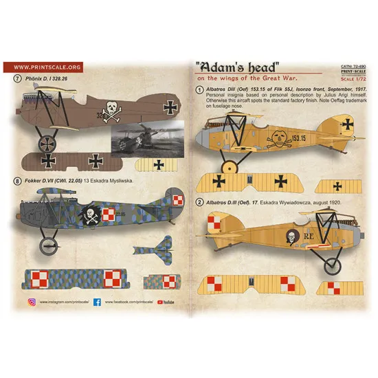 Print Scale 72-490 1/72 Decal For Adams Head On The Wings Of The Great War