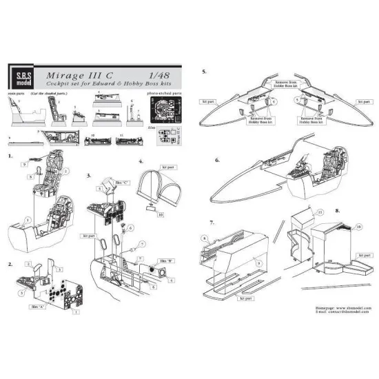 Sbs 48014 1/48 Mirage Iii C Detail Set Cockpit And Wheel Bays Resin Model Kit