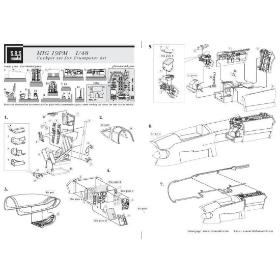 Sbs 48025 1/48 Mig-19 Pm Cockpit Set For Trumpeter Kit Resin Model Kit