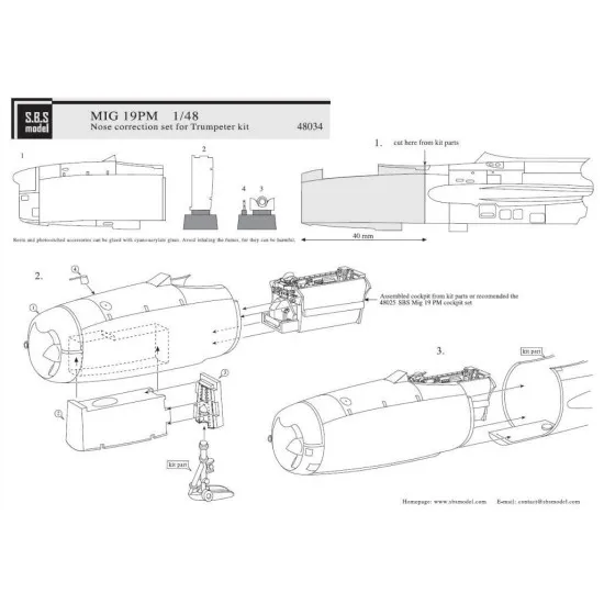 Sbs 48034 1/48 Mig-19pm Correct Nose For Trumpeter Kit Resin Model Kit