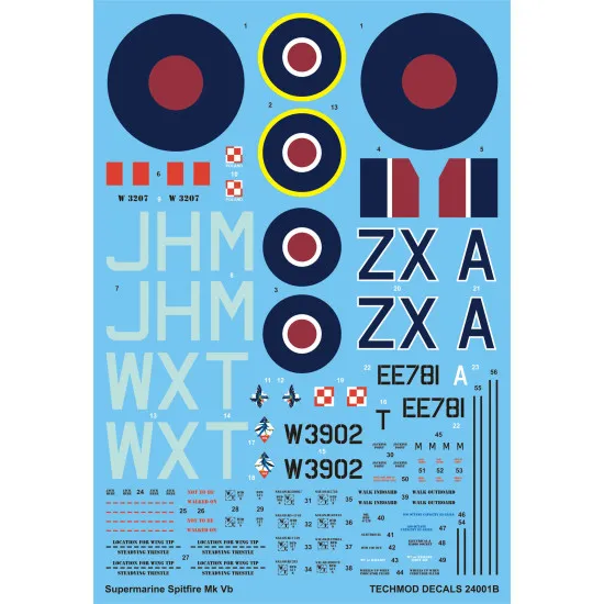 Techmod 24001 1/24 Supermarine Spitfire Mk Vb Polish Raf Fighter Wet Decal