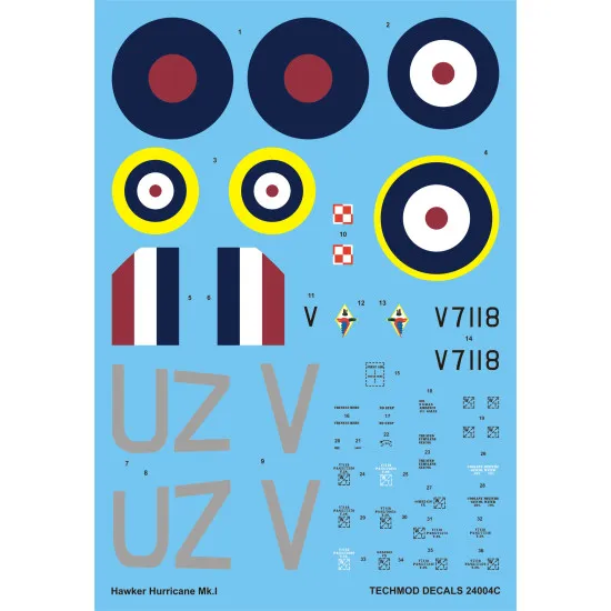 Techmod 24003 1/24 Hawker Hurricane Mk I Raf Polish Fighter Wet Decal