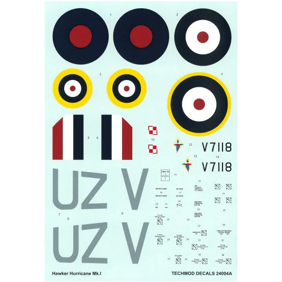 Techmod 24003 1/24 Hawker Hurricane Mk I Raf Polish Fighter Wet Decal