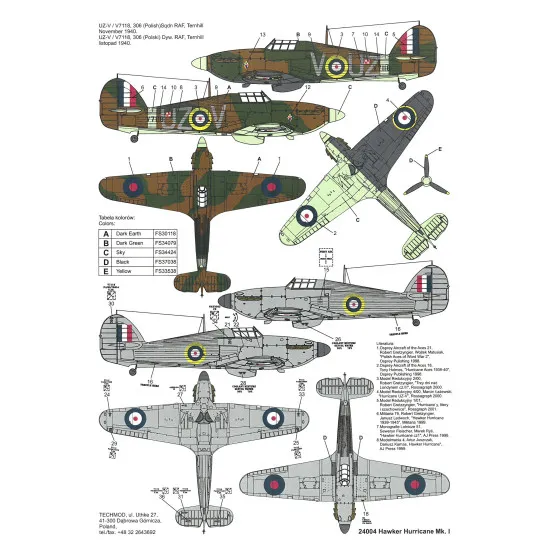 Techmod 24003 1/24 Hawker Hurricane Mk I Raf Polish Fighter Wet Decal