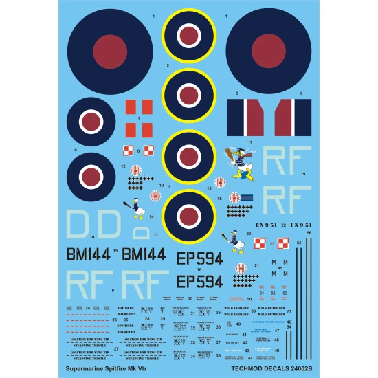 Techmod 24002 1/24 Supermarine Spitfire Mk Vb British Raf Fighter Wet Decal