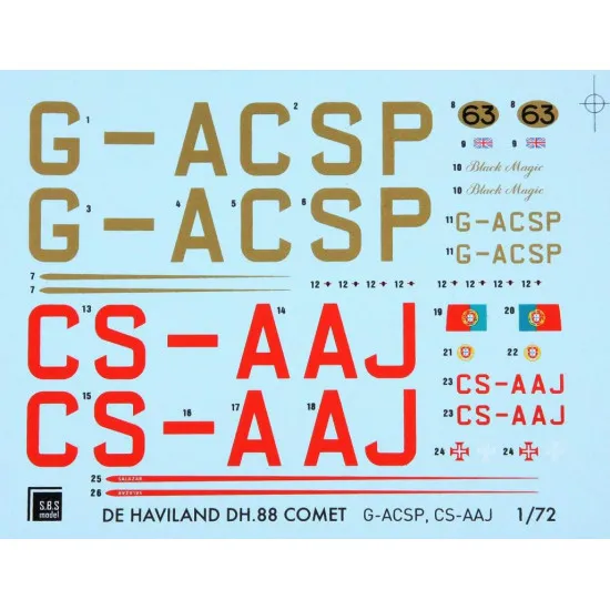 Sbs D72031 1/72 Decal For De Havilland Dh-88 Comet Black Black Magic And Salazar