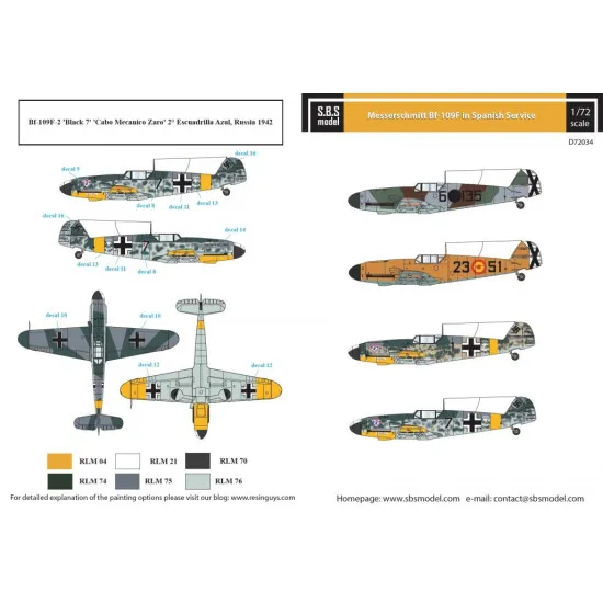 Sbs D72034 1/72 Decal For Messerschmitt Bf-109f In Spanish Service