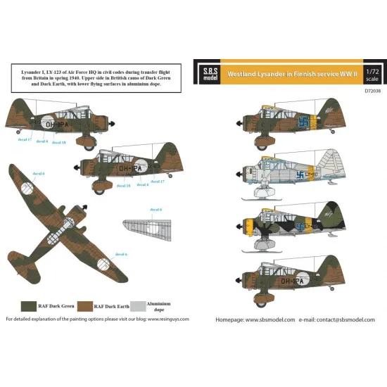 Sbs D72038 1/72 Decal For Westland Lysander In Finnish Service Ww Ii