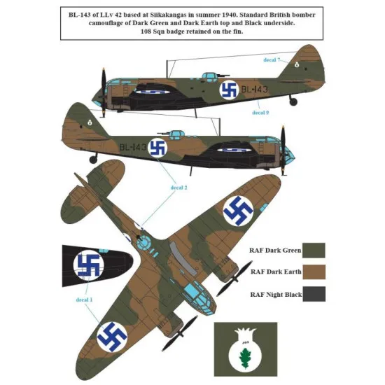 Sbs D48007 1/48 Decal For Bristol Blenheim Mk I Ii In Finnish Service Ww Ii