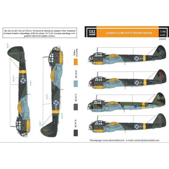 Sbs D48009 1/48 Decal For Junkers Ju-88 A-4 In Finnish Service Ww Ii