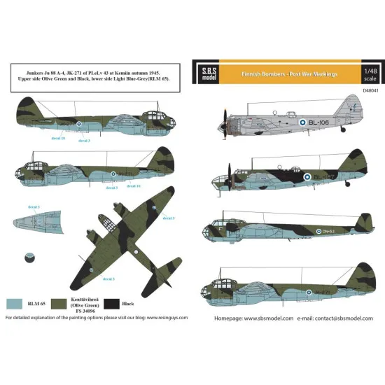 Sbs D48041 1/48 Decal For Finnish Bombers Post War Markings