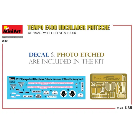 Miniart 35371 - 1/35 - Tempo E400 Hochlader Pritsche German 3 Wheel Delivery Truck