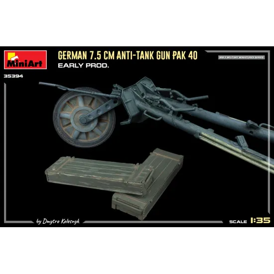 Miniart 35394 - 1/35 - German 7 5cm Anti Tank Gun Pak 40 Early Prod Armor Kit