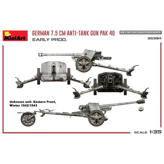 Miniart 35394 - 1/35 - German 7 5cm Anti Tank Gun Pak 40 Early Prod Armor Kit