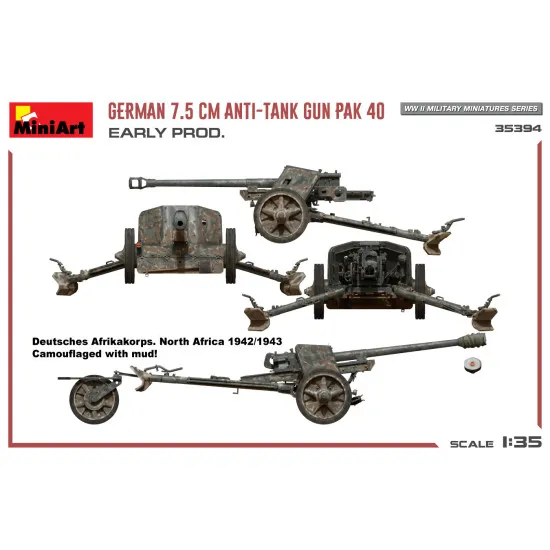 Miniart 35394 - 1/35 - German 7 5cm Anti Tank Gun Pak 40 Early Prod Armor Kit