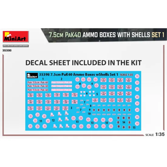 Miniart 35398 - 1/35 - 7 5cm Pak40 Ammo Boxes With Shells Set 1 Plastic Model
