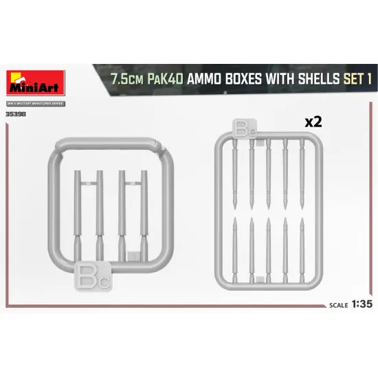 Miniart 35398 - 1/35 - 7 5cm Pak40 Ammo Boxes With Shells Set 1 Plastic Model