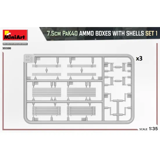 Miniart 35398 - 1/35 - 7 5cm Pak40 Ammo Boxes With Shells Set 1 Plastic Model